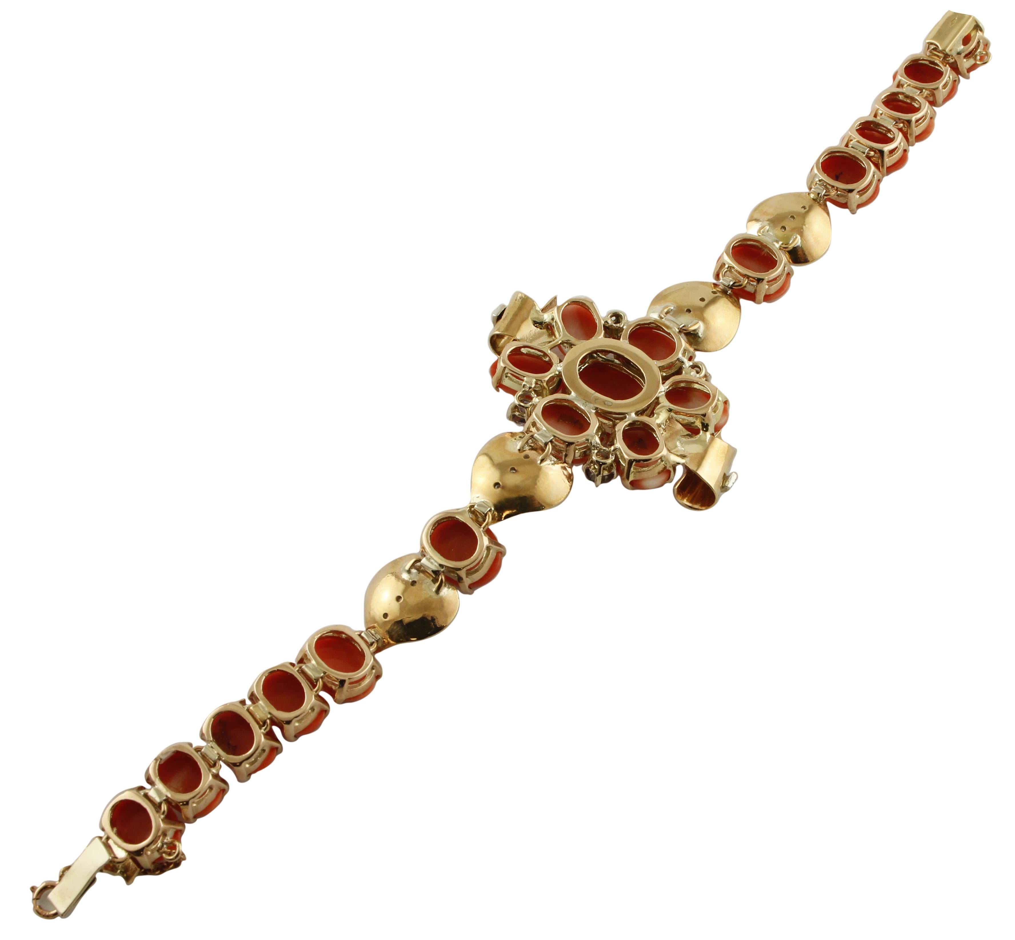 Bracelet en or rose, corail, diamants et iolite Excellent état - En vente à Marcianise, Marcianise (CE)