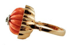 Elatius Coral, Diamonds, Sapphire, 14 Karat Rose Gold Vintage Ring