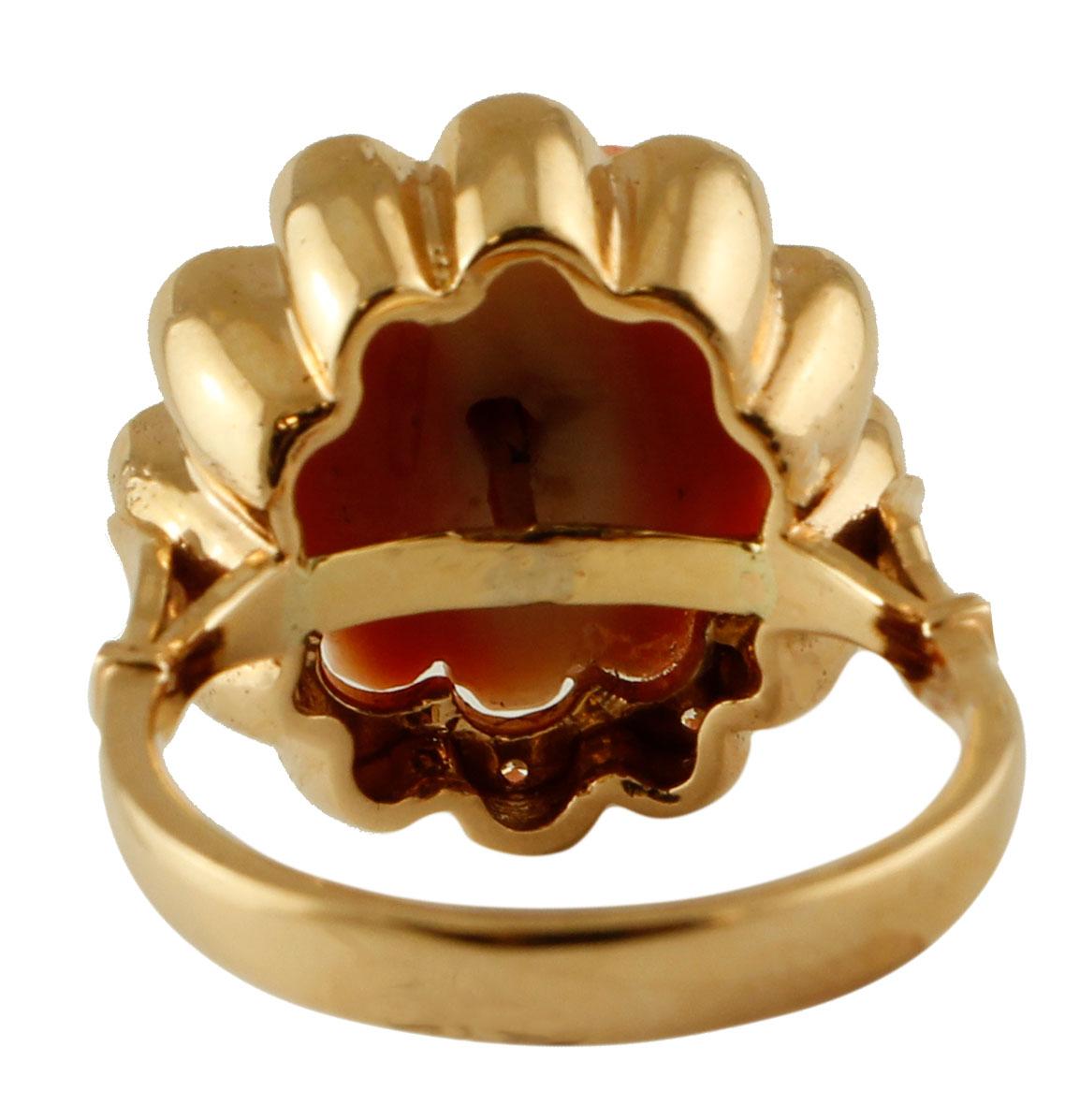 Mixed Cut Elatius Coral, Diamonds, Sapphire, 14 Karat Rose Gold Vintage Ring