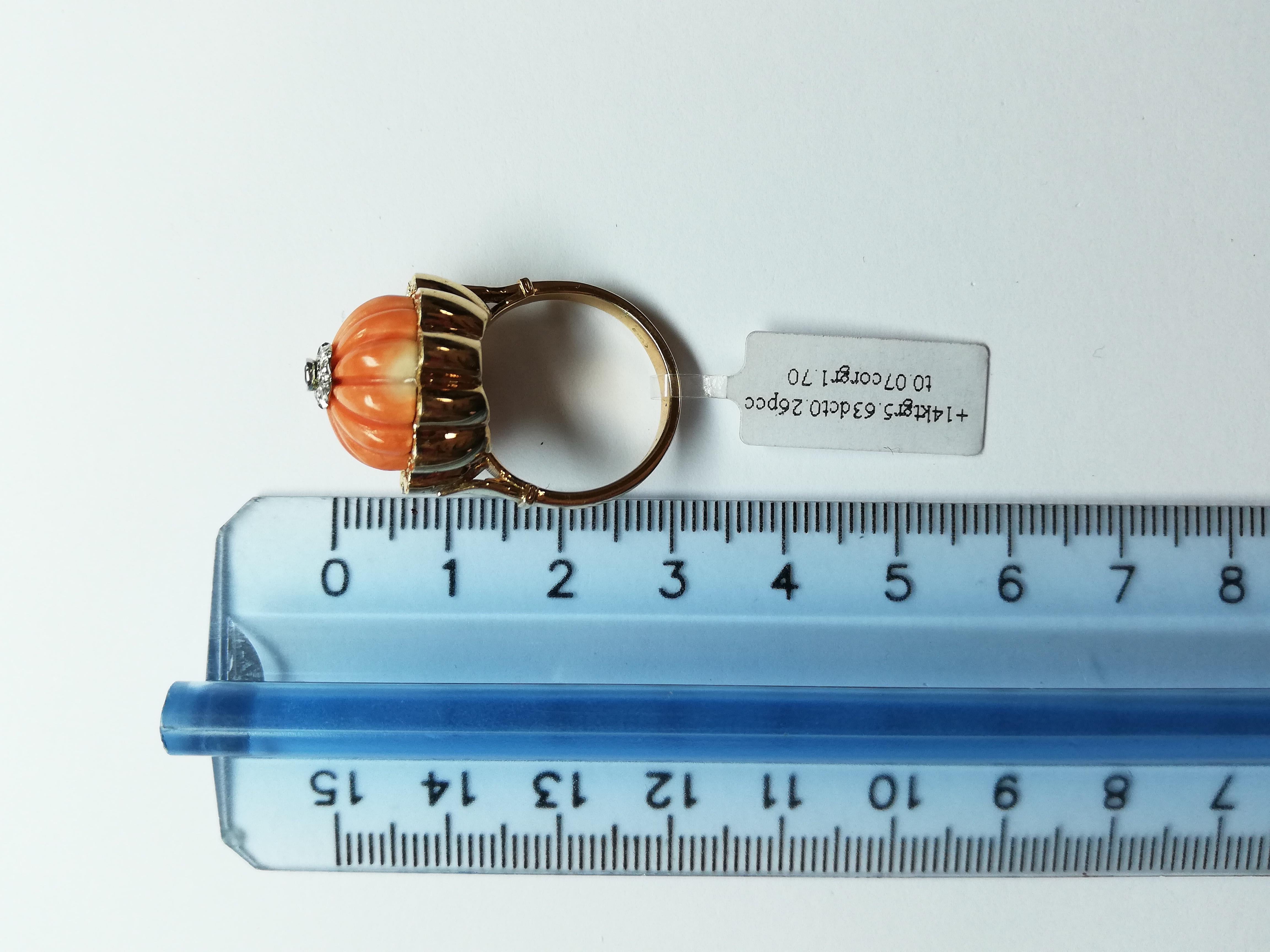 Elatius Coral, Diamonds, Sapphire, 14 Karat Rose Gold Vintage Ring 2