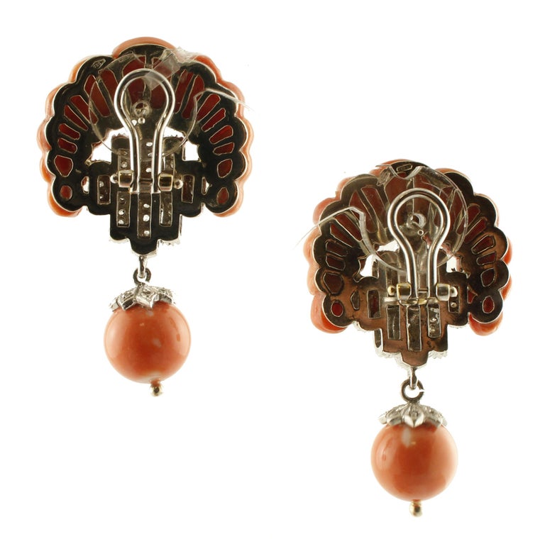 Elatius Coral, Diamonds, White and Rose Gold Earrings For Sale at 1stdibs
