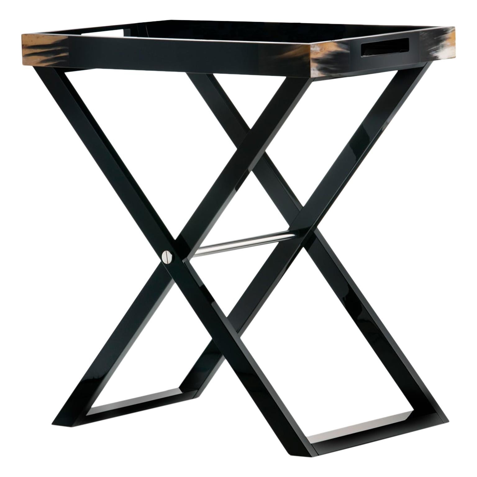 Elba Butlers Serving Table in Wood with Corno Italiano Inlays, Mod. 1295 For Sale