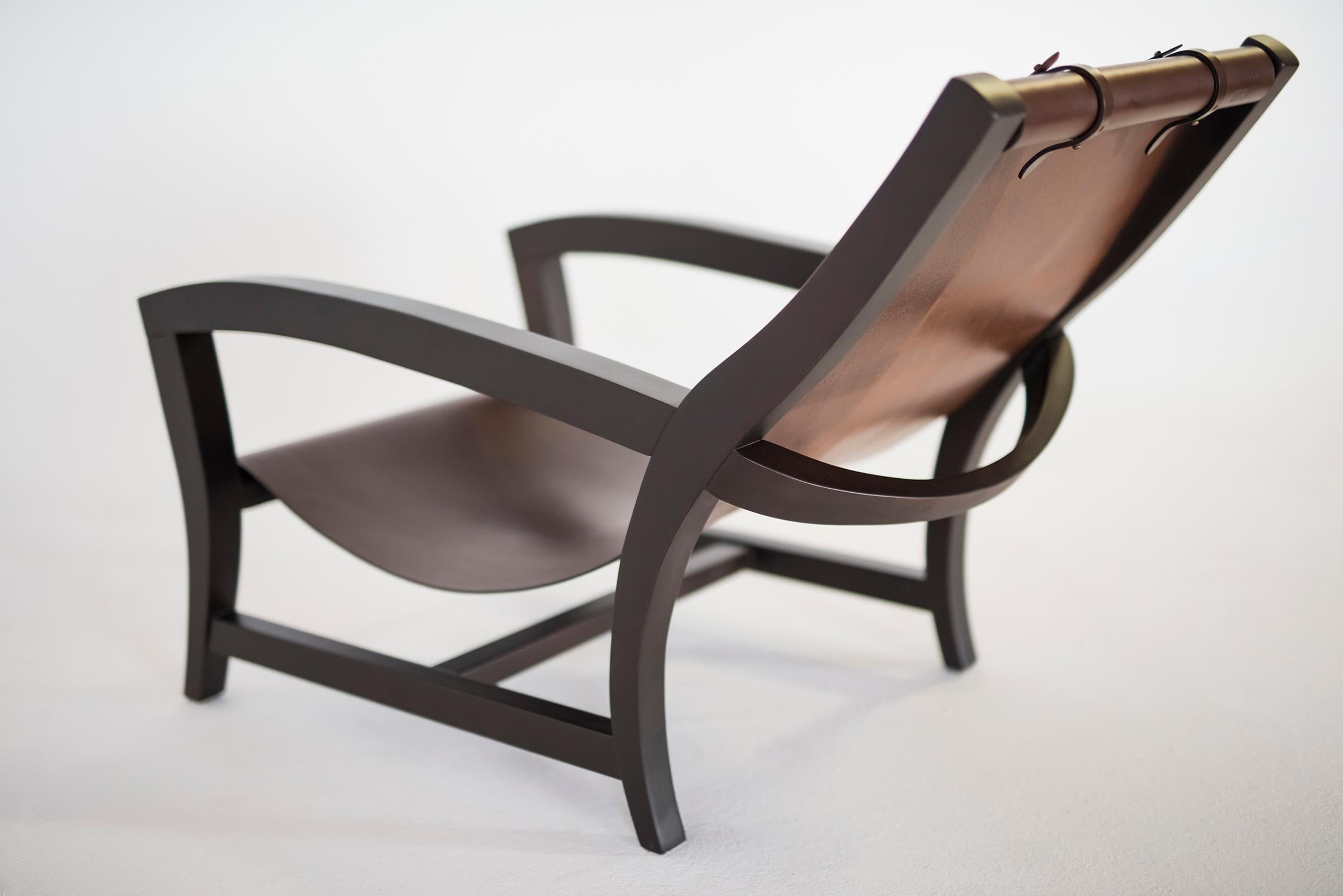 Italian Elba, Deckchair Inspiration for This Leather and Beechwood Indoor Lounge Chair For Sale