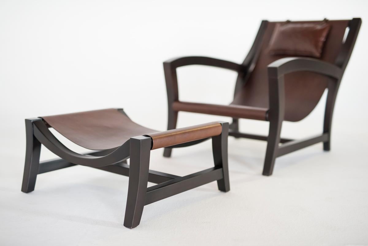 Elba, Deckchair Inspiration for This Leather and Beechwood Indoor Lounge Chair For Sale 1