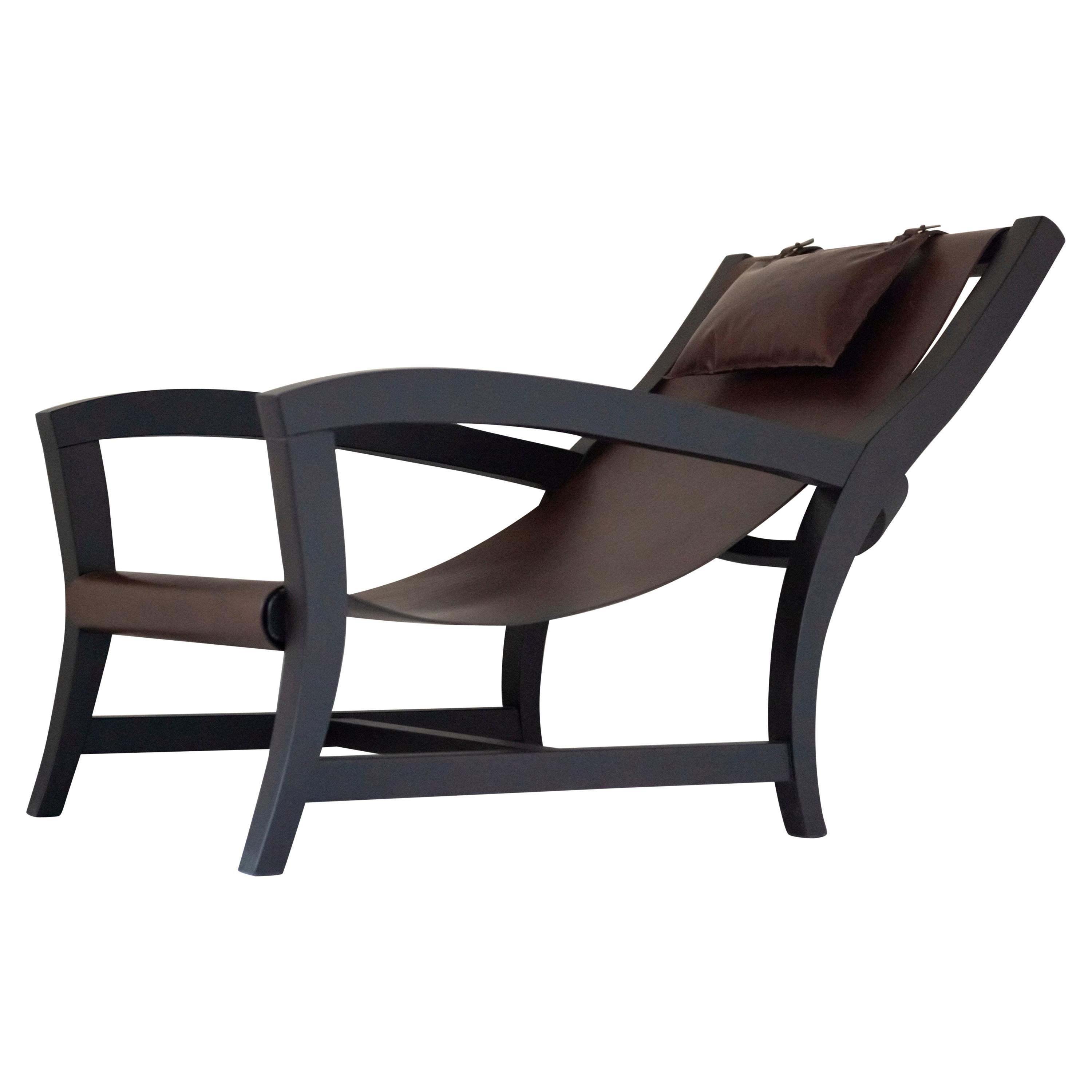 Elba, Deckchair Inspiration for This Leather and Beechwood Indoor Lounge Chair For Sale
