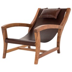 Elba, Deckchair Inspiration, Leather and Canaletto Walnut Indoor Lounge Chair