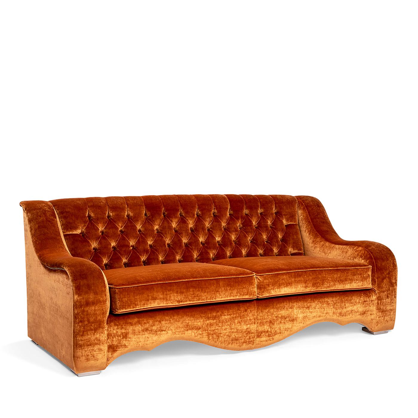 Italian Elba Rust Velvet Sofa For Sale