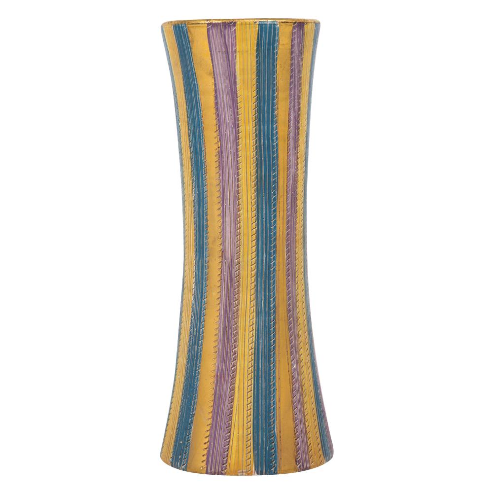 Elbee Vase, Ceramic Stripes, Pastel and Gold, Signed