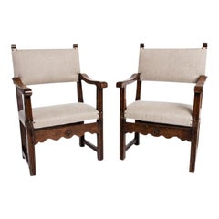 Antique English Country Armchairs with Floral Carvings