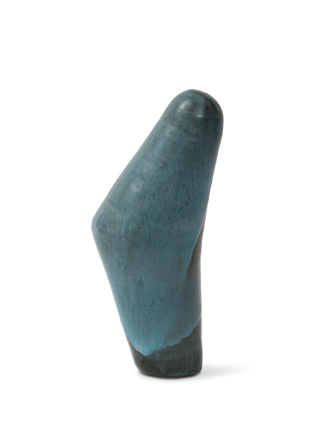 Elbow sculpture #2 by David Haskell. Ceramic sculpture with blue glazes. Signed on underside.