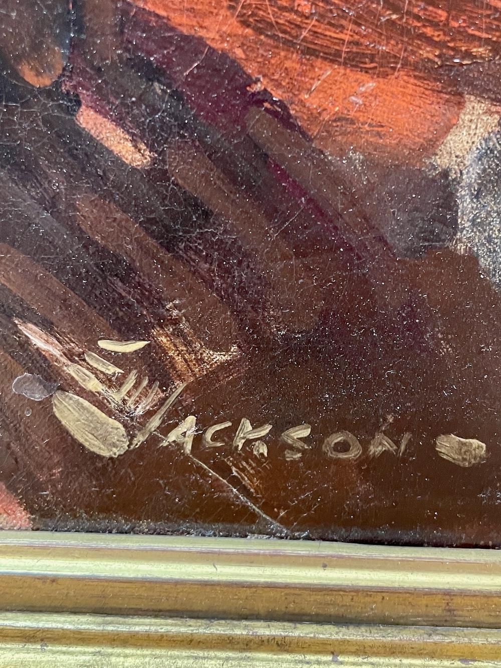 (Ohne Titel) Ein Scandalous-Tee mit einem Fremden in Leiderstein (Amerikanischer Realismus), Painting, von Elburt McGran Jackson 