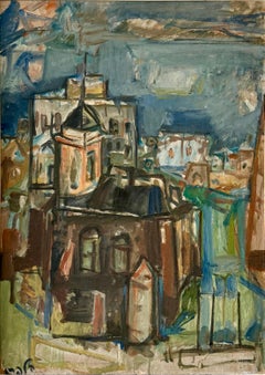 Large Abstract Israeli Tiberias Galilee Kinneret Oil Painting Elhanan Halpern