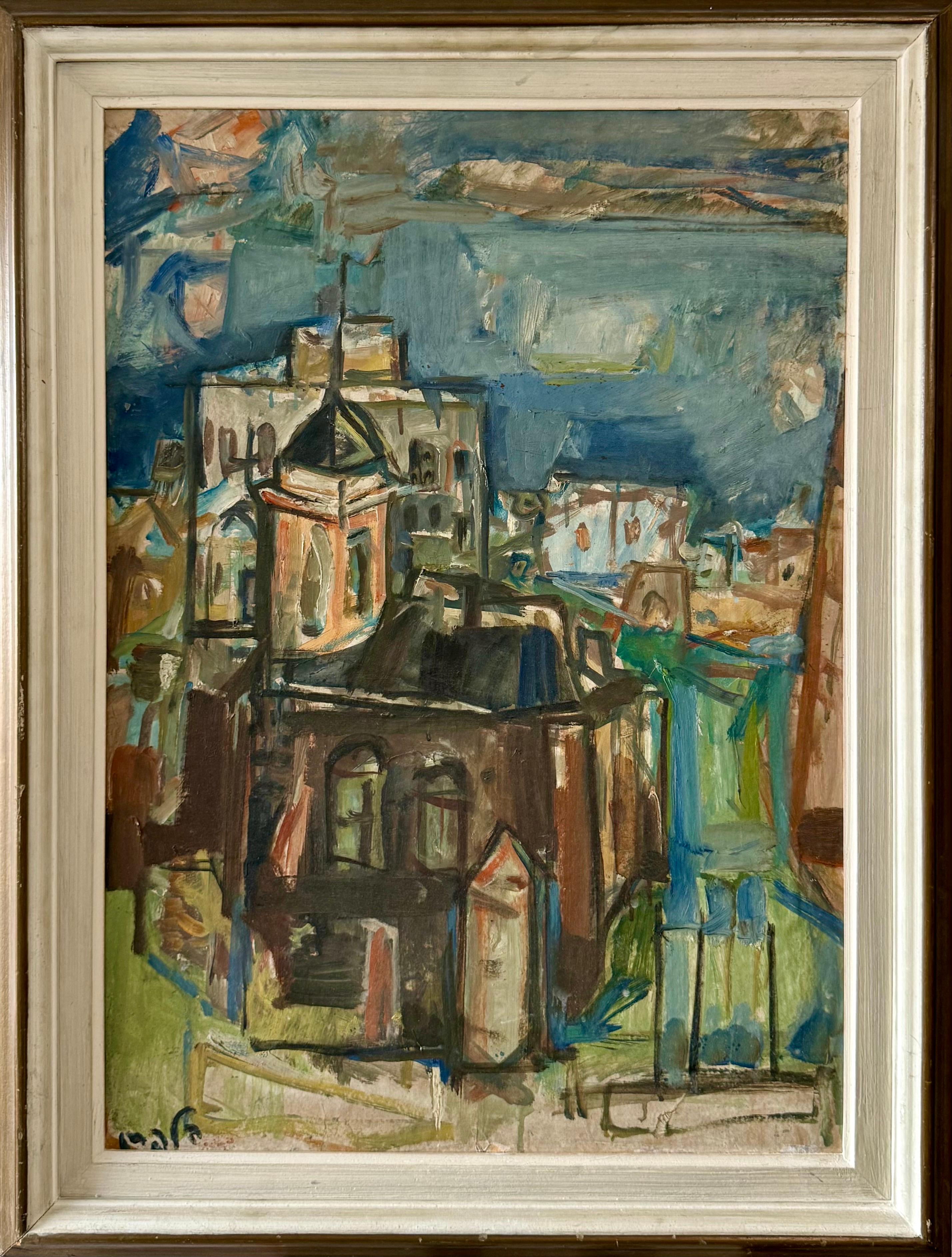 Large Abstract Israeli Tiberias Galilee Kinneret Oil Painting Elhanan Halpern