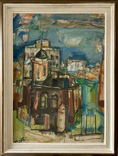 Large Abstract Israeli Tiberias Galilee Kinneret Oil Painting Elhanan Halpern