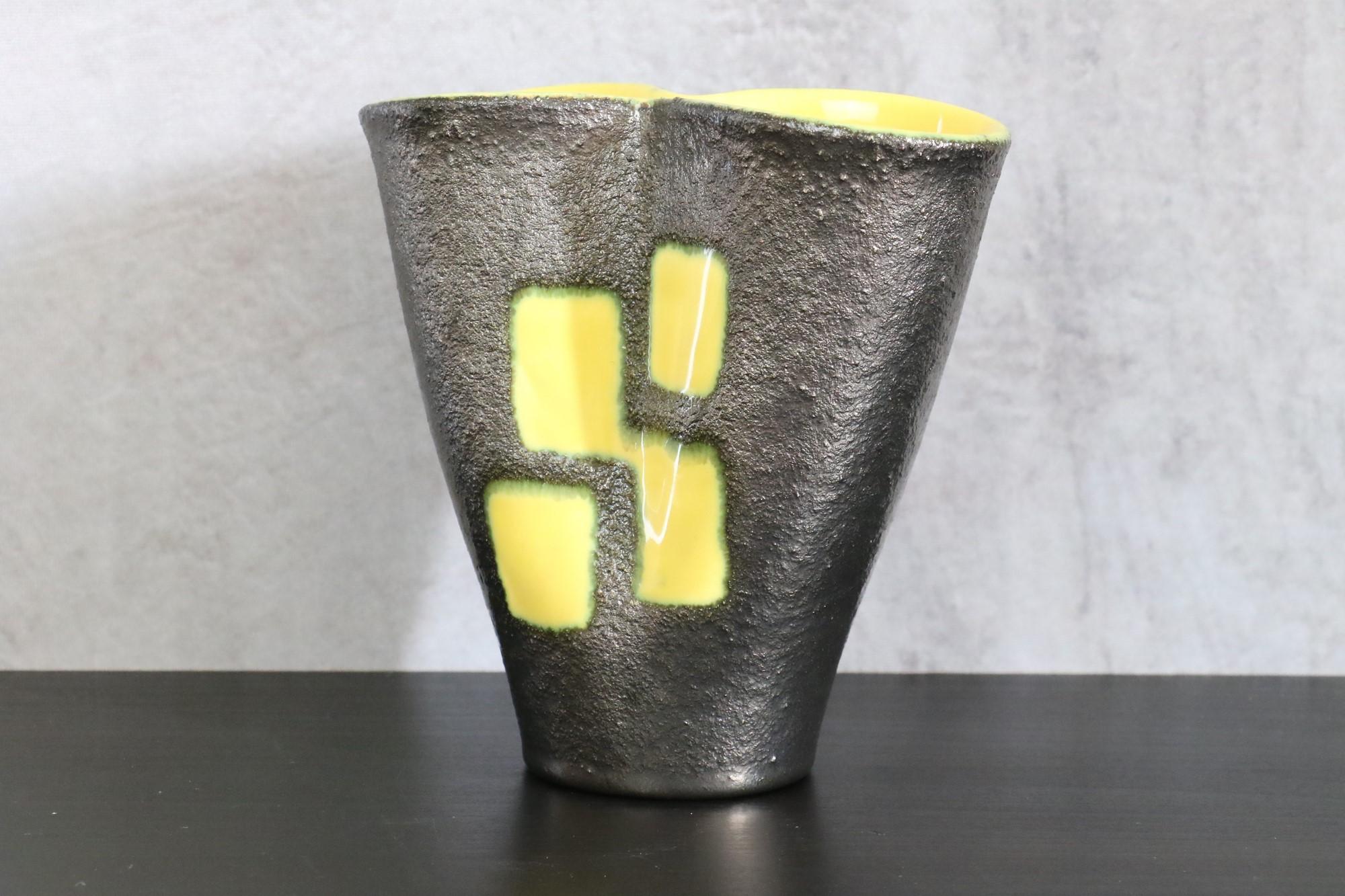 Mid-Century Modern Vase en céramique Elchinger, vase en céramique française des années 1950, signé, époque Jouve