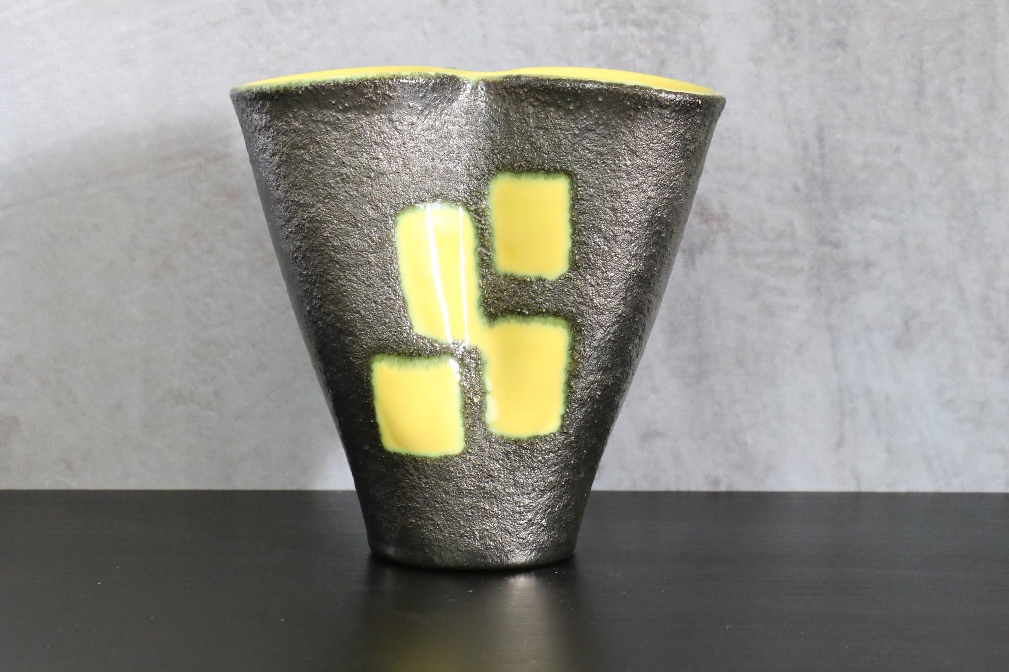 Français Vase en céramique Elchinger, vase en céramique française des années 1950, signé, époque Jouve