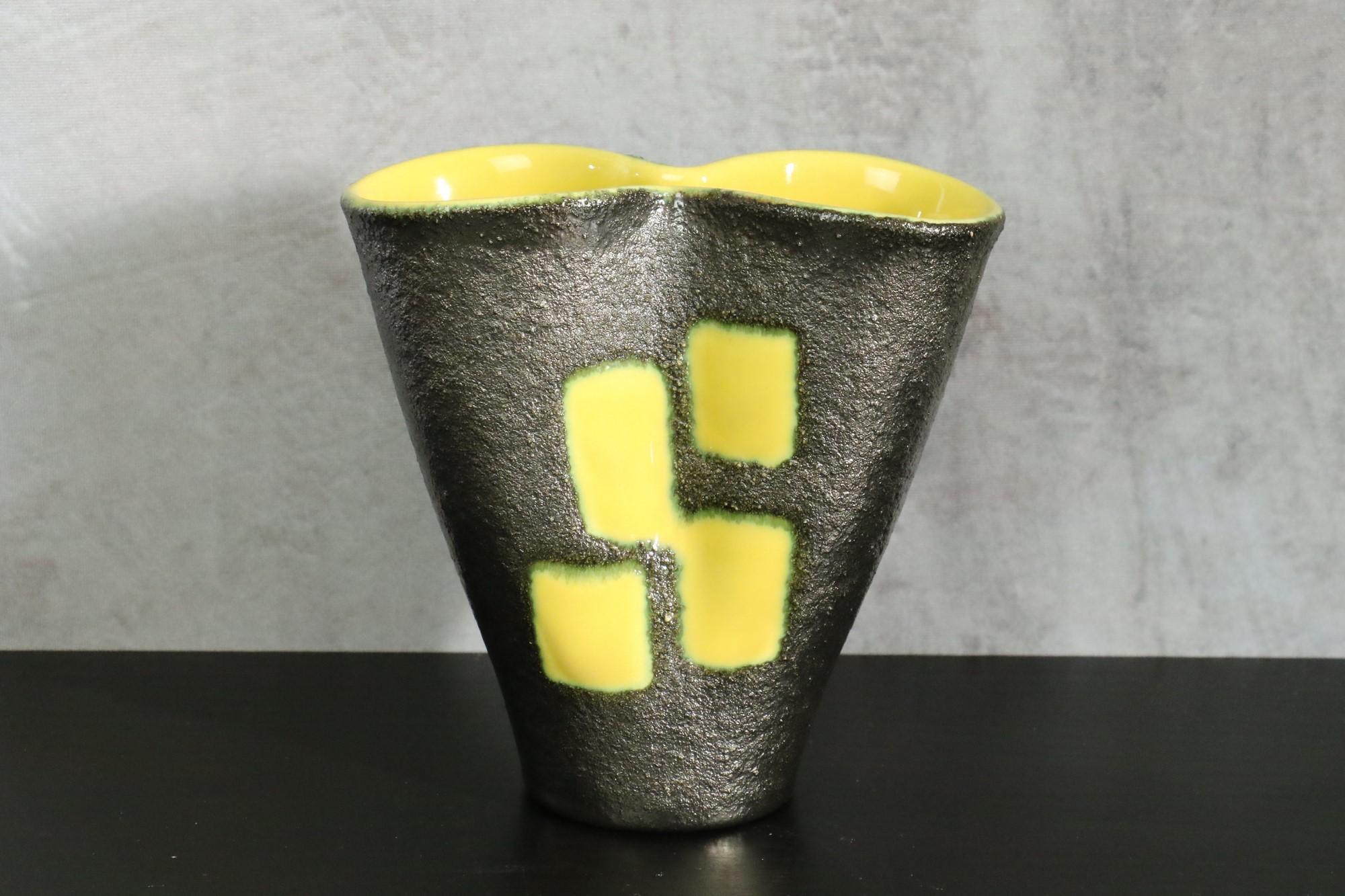 Émaillé Vase en céramique Elchinger, vase en céramique française des années 1950, signé, époque Jouve