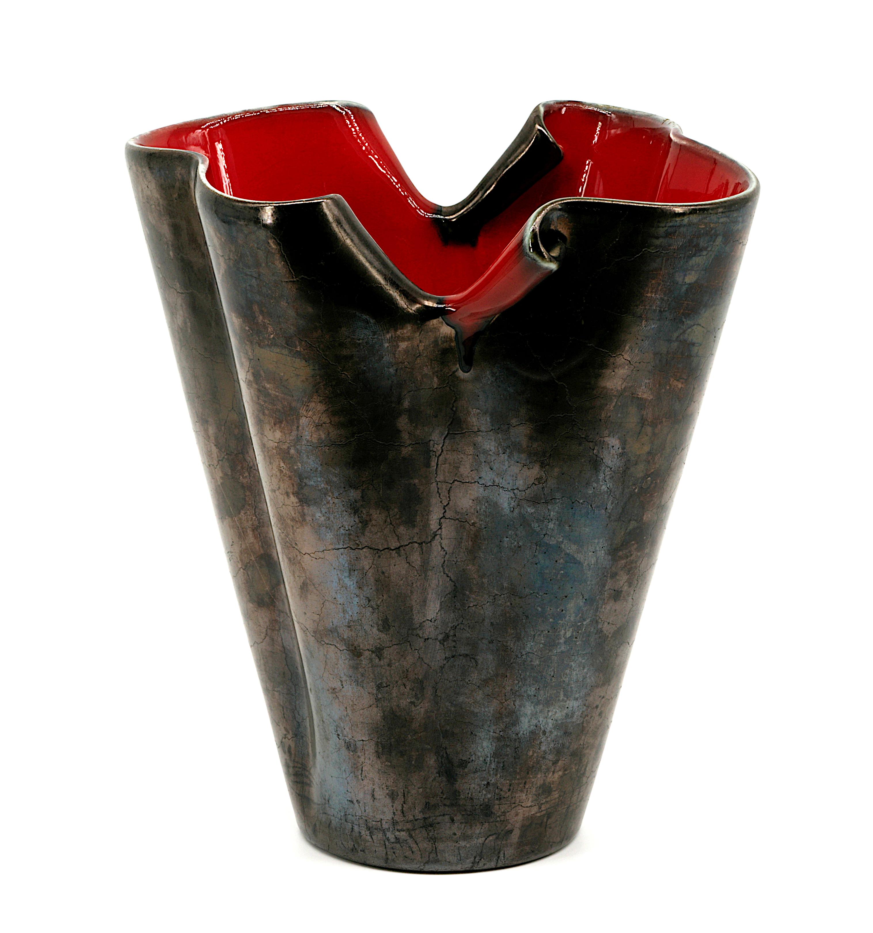 French midcentury stoneware vase by Ferdinand Elchinger (Soufflenheim ), France, 1950s. Measures: Height: 10
