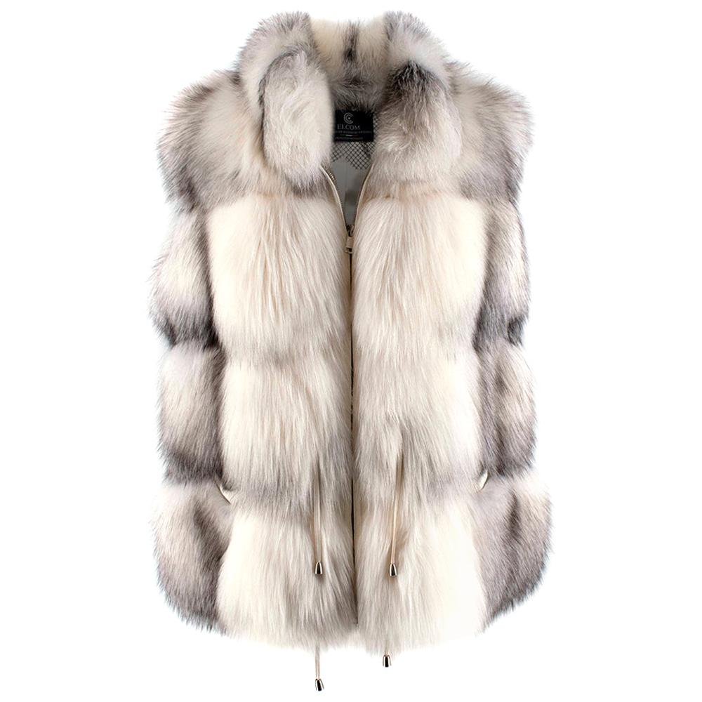 Elcom White and Grey Fox Fur Zipped Gilet - One Size