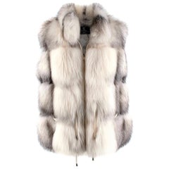 Elcom Gilet zippé en fourrure de renard blanche et grise - Taille unique