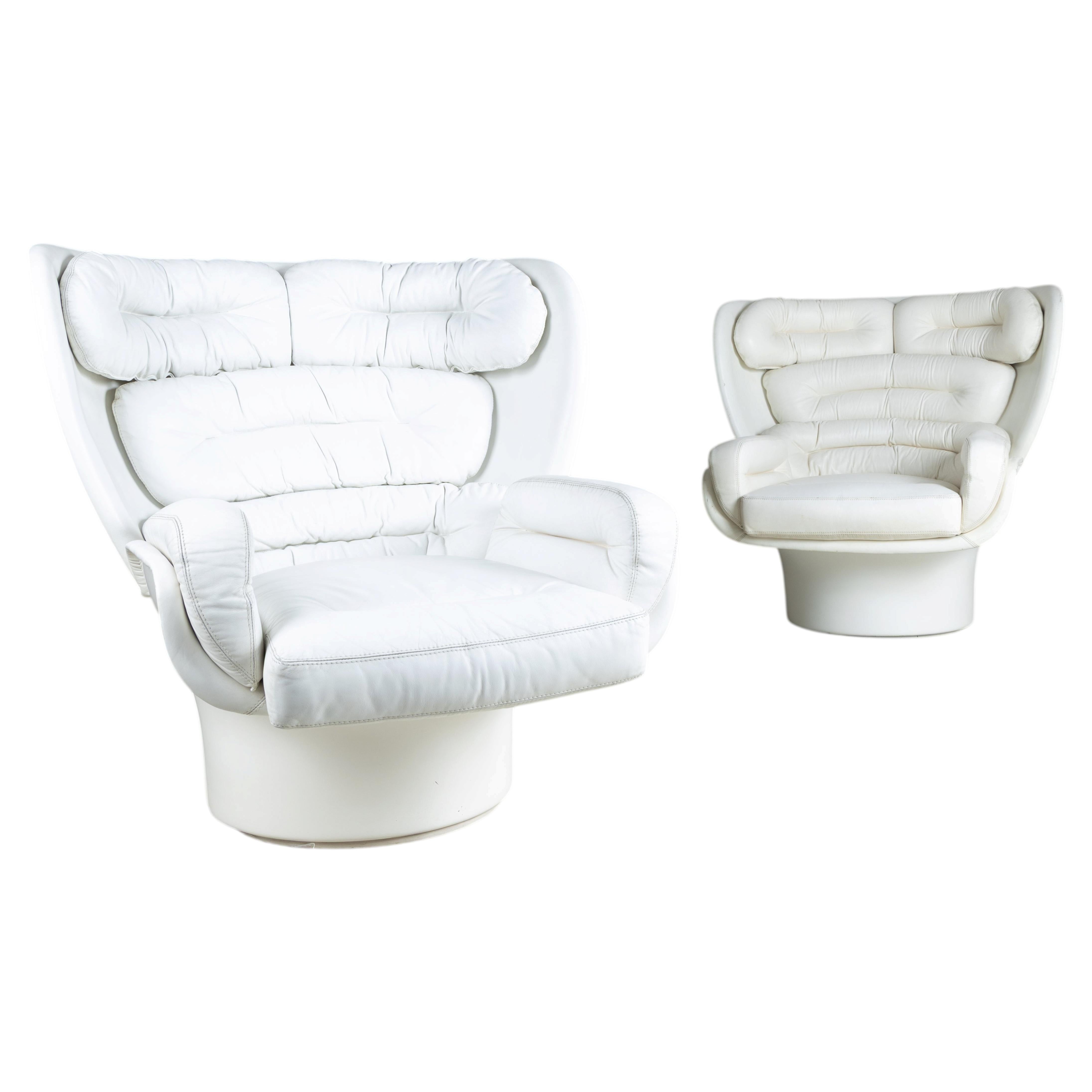 Elda Armchair Joe Colombo for Conforti white leather, 1975, set di 2 For Sale