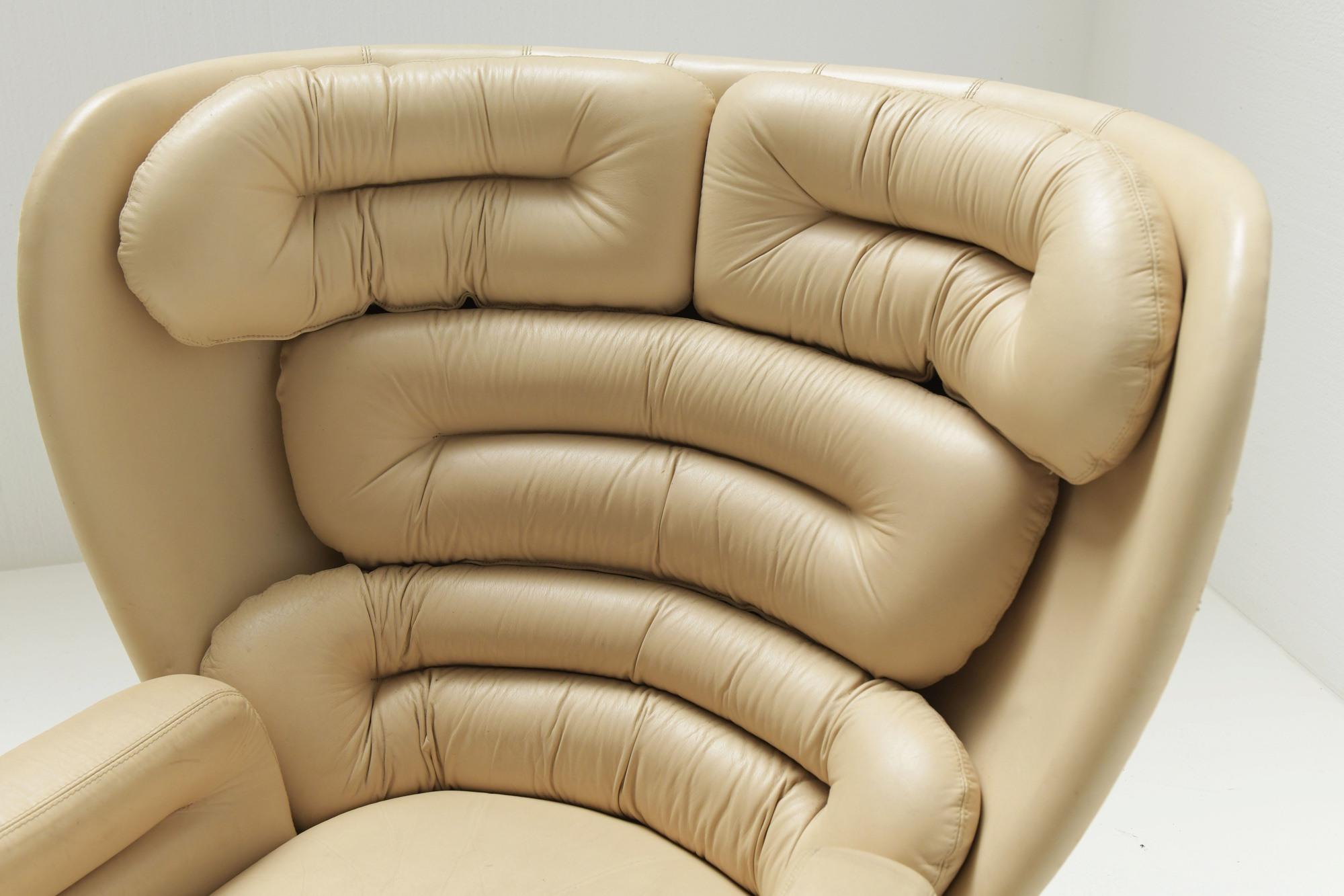 Elda Chair in Cream Leather by Joe Colombo for Comfort Italy 13