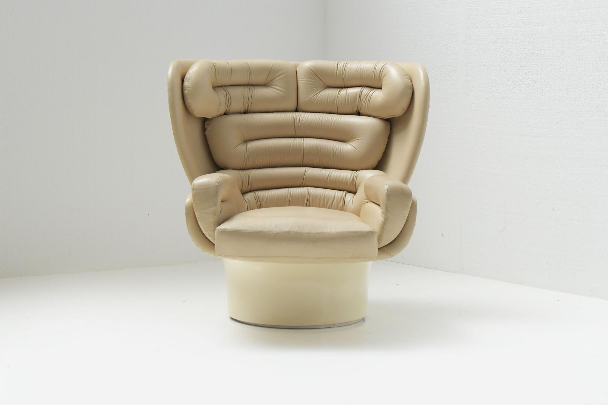 Italian Elda Chair in Cream Leather by Joe Colombo for Comfort Italy