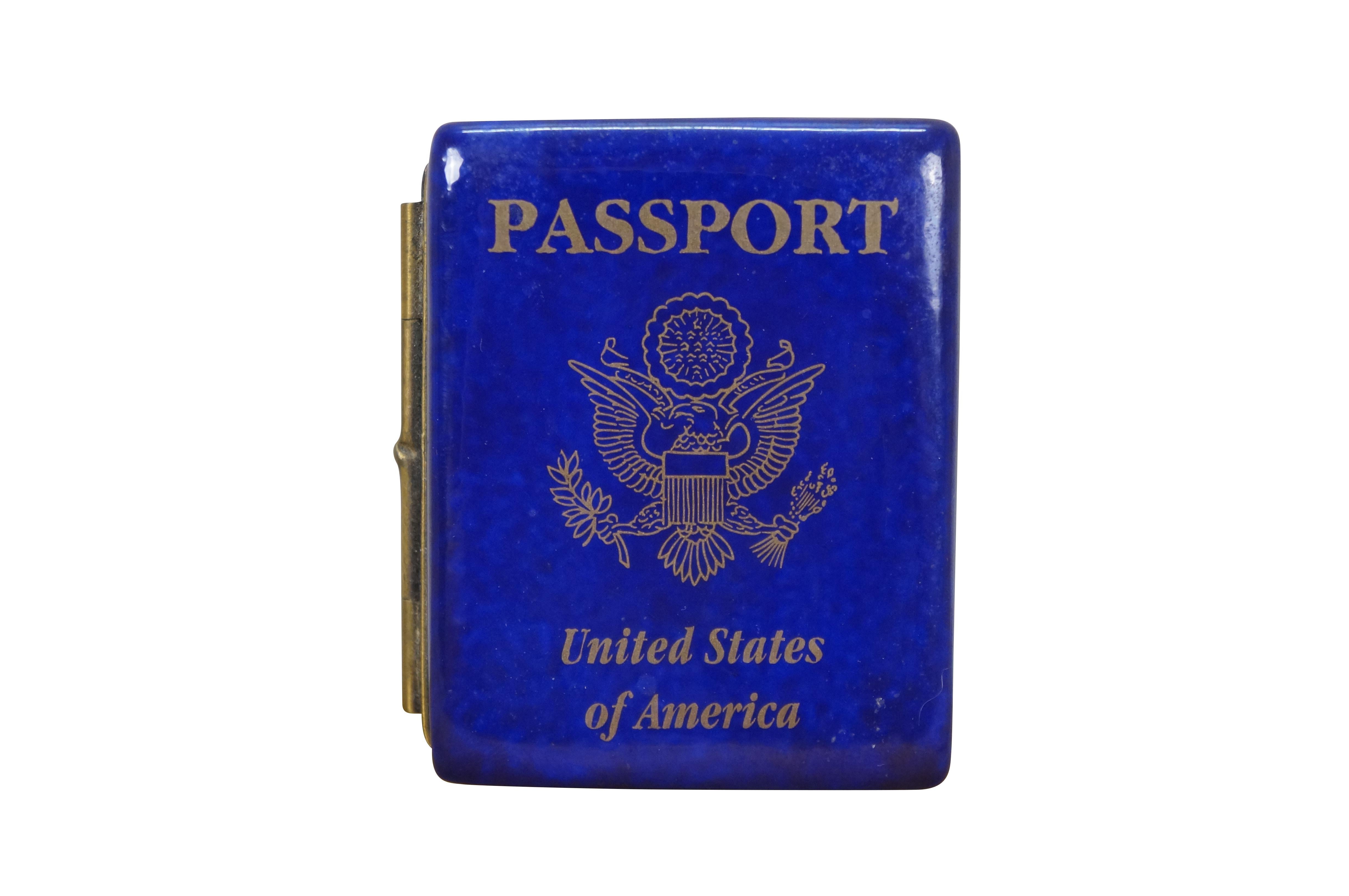French Elda Creations Limoges France Porcelain US Passport w Letter Insert Keepsake Box For Sale