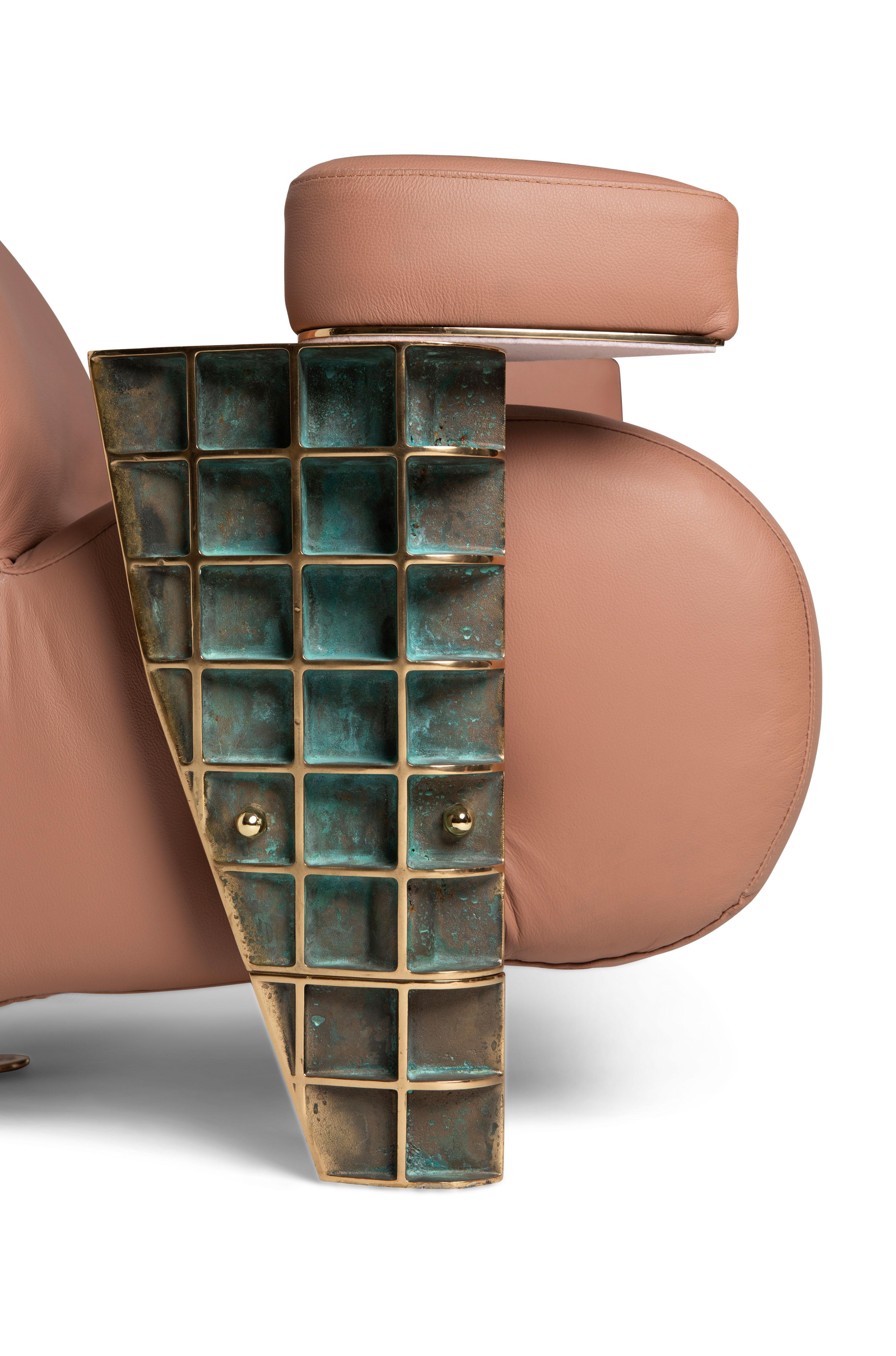 Hand-Crafted Elvira Armchair Bespoke Masterpiece by Angela Ardisson Bronze and Leather For Sale