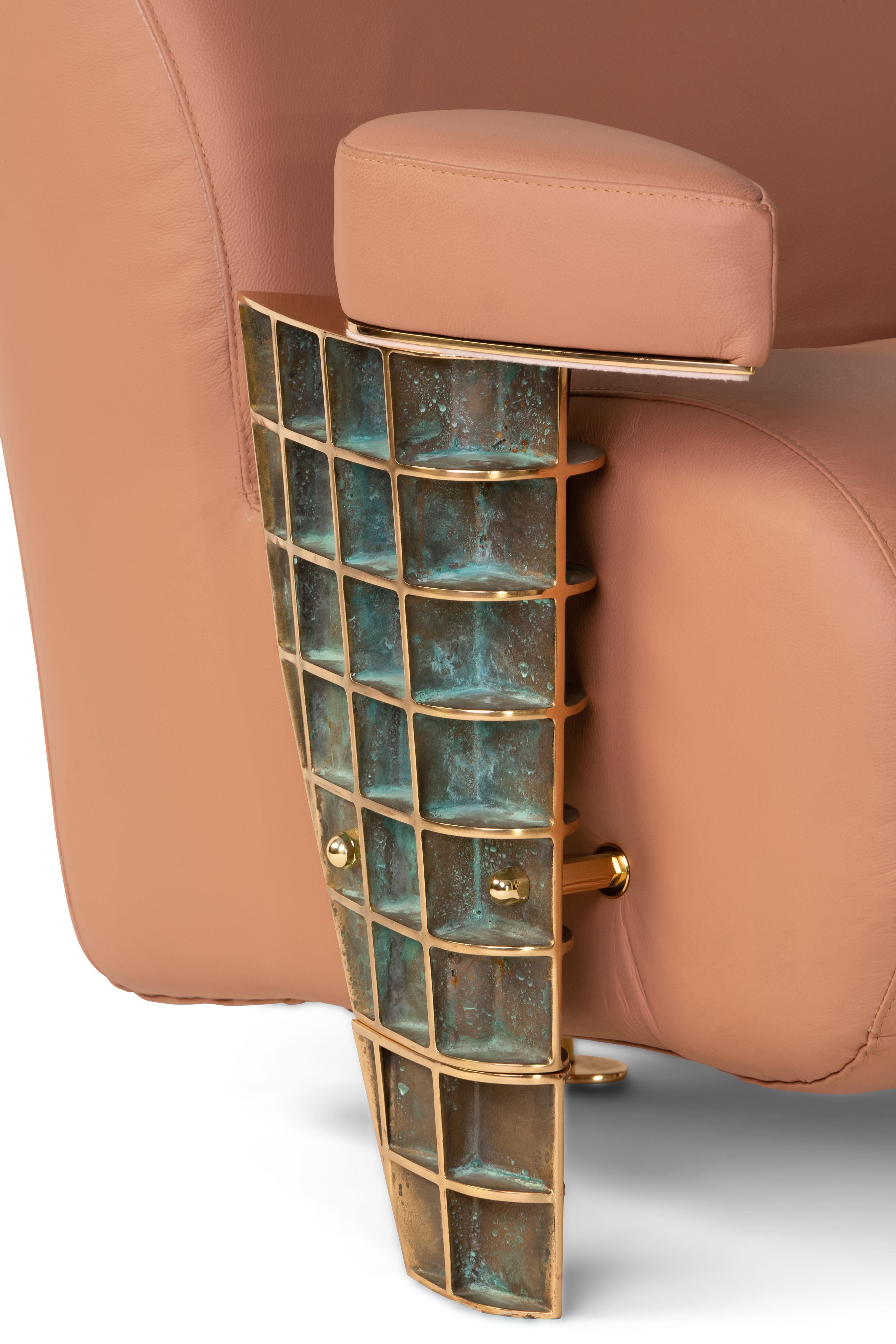 Contemporary Elvira Armchair Bespoke Masterpiece by Angela Ardisson Bronze and Leather For Sale