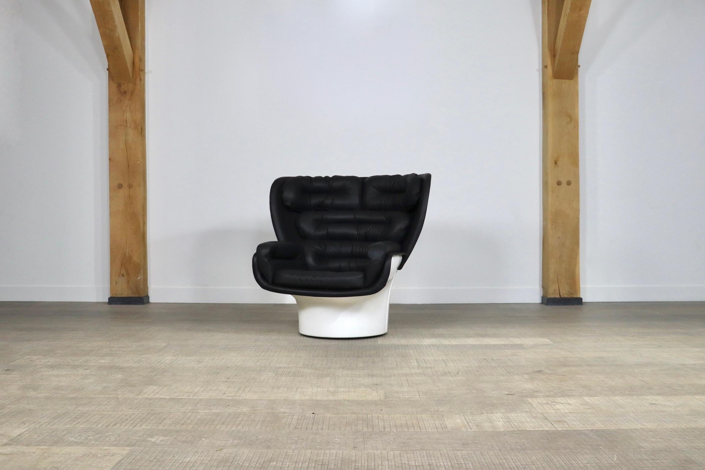 Elda Lounge Chair In Black Leather By Joe Colombo For Comfort Italy 1970s 1