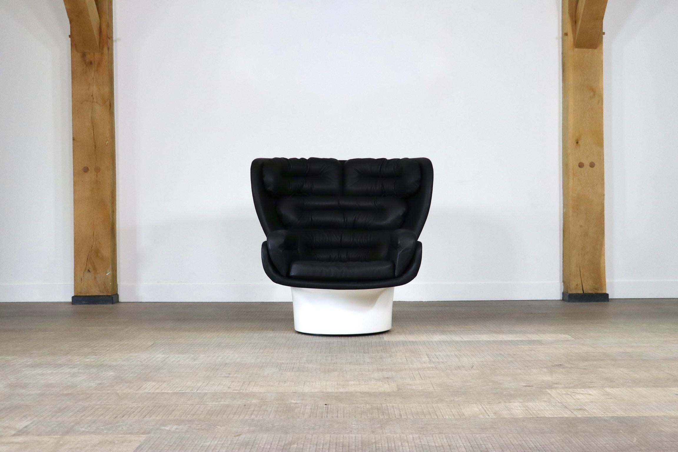 Elda Lounge Chair In Black Leather By Joe Colombo For Comfort Italy 1970s For Sale 2