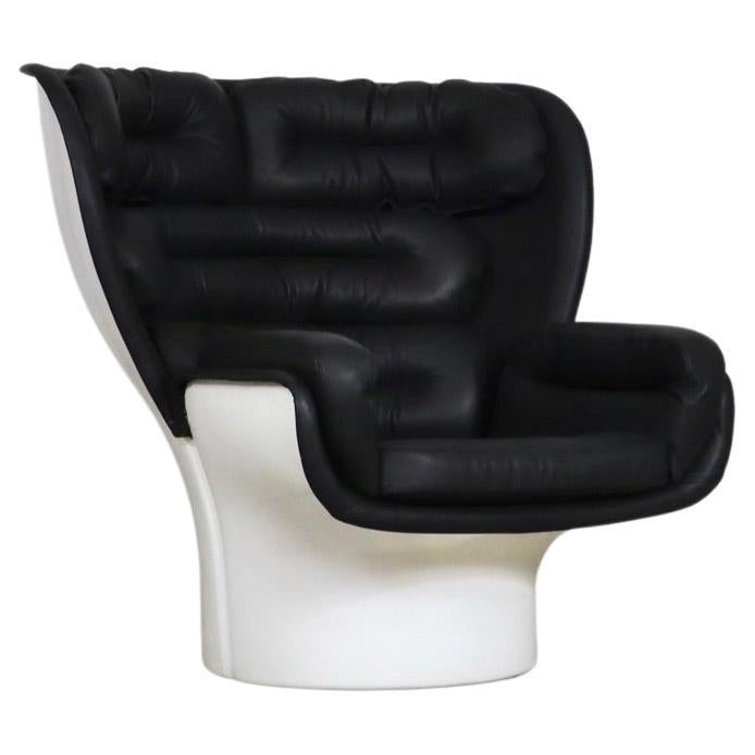 Elda Lounge Chair In Black Leather By Joe Colombo For Comfort Italy 1970s For Sale