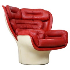 Elda Lounge Chair in Red Leather by Joe Colombo for Comfort Italy 1970s