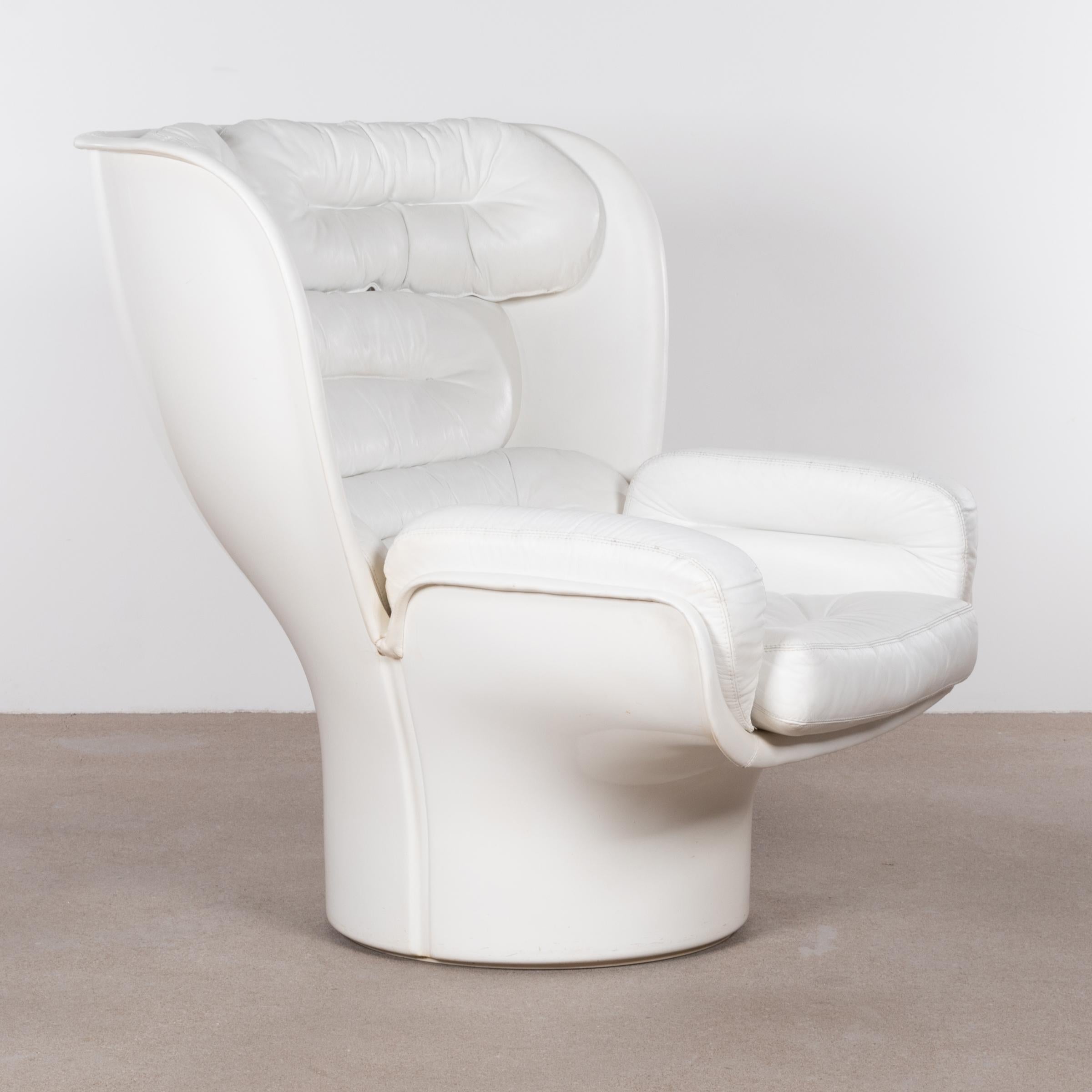 Elda Lounge Chair in White Leather by Joe Colombo In Good Condition In Amsterdam, NL