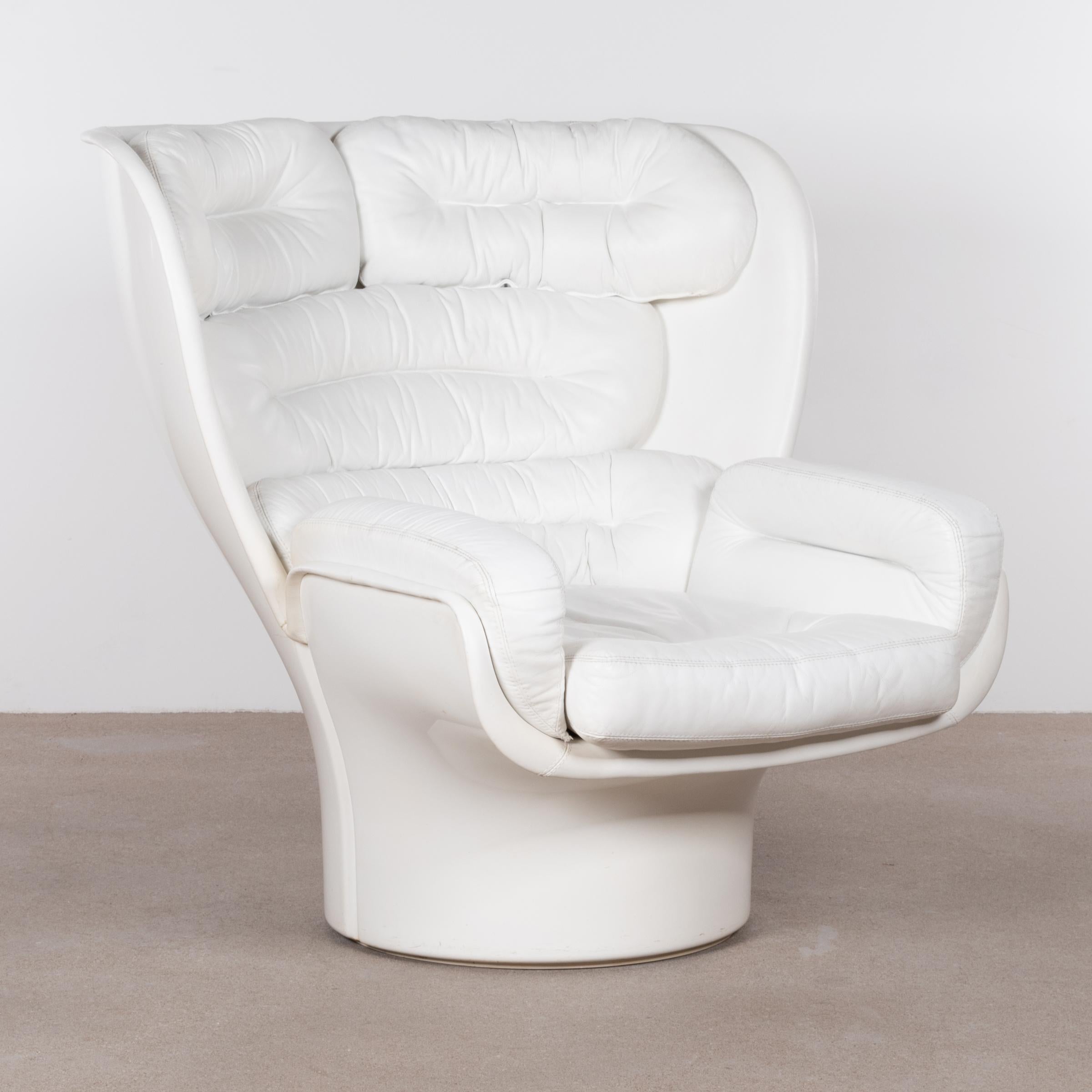 Mid-20th Century Elda Lounge Chair in White Leather by Joe Colombo