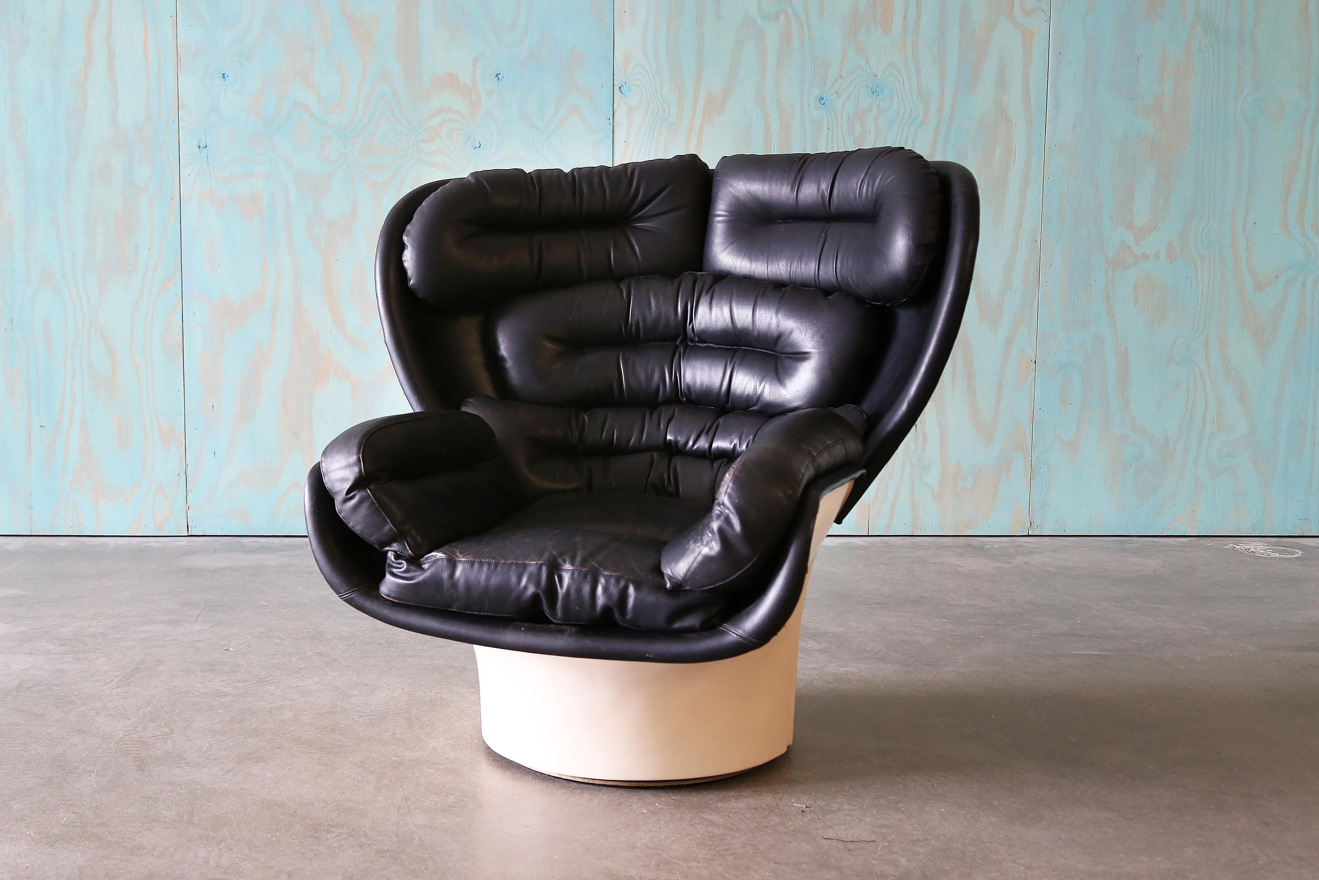 Mid-Century Modern Elda Swivel Lounge Chair by Joe Colombo for Comfort Italy, circa 1963 For Sale
