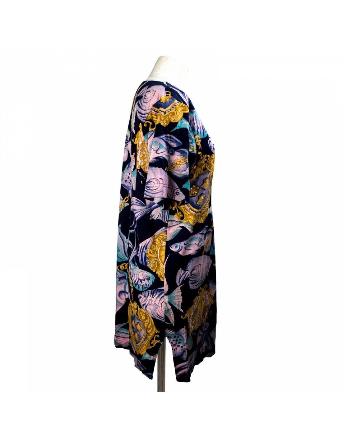 Elda Verney Vestido corto de verano de algodón azul rosa años 70 Negro