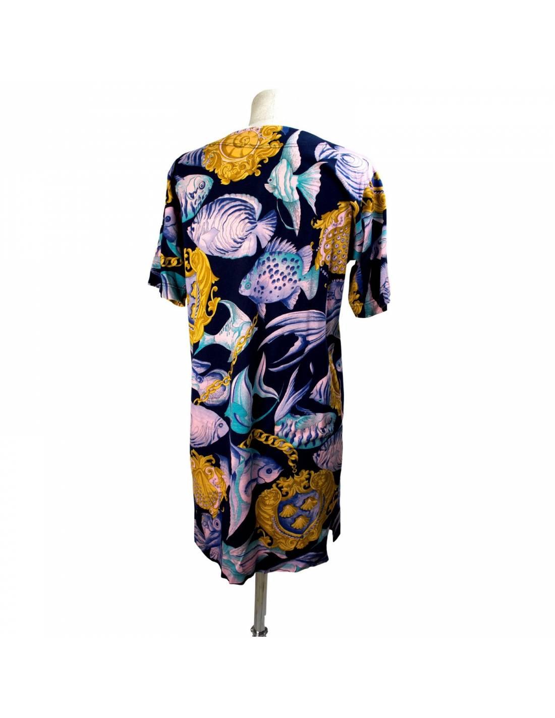 Elda Verney Blue Pink Cotton Short Summer Dress 1970s For Sale at