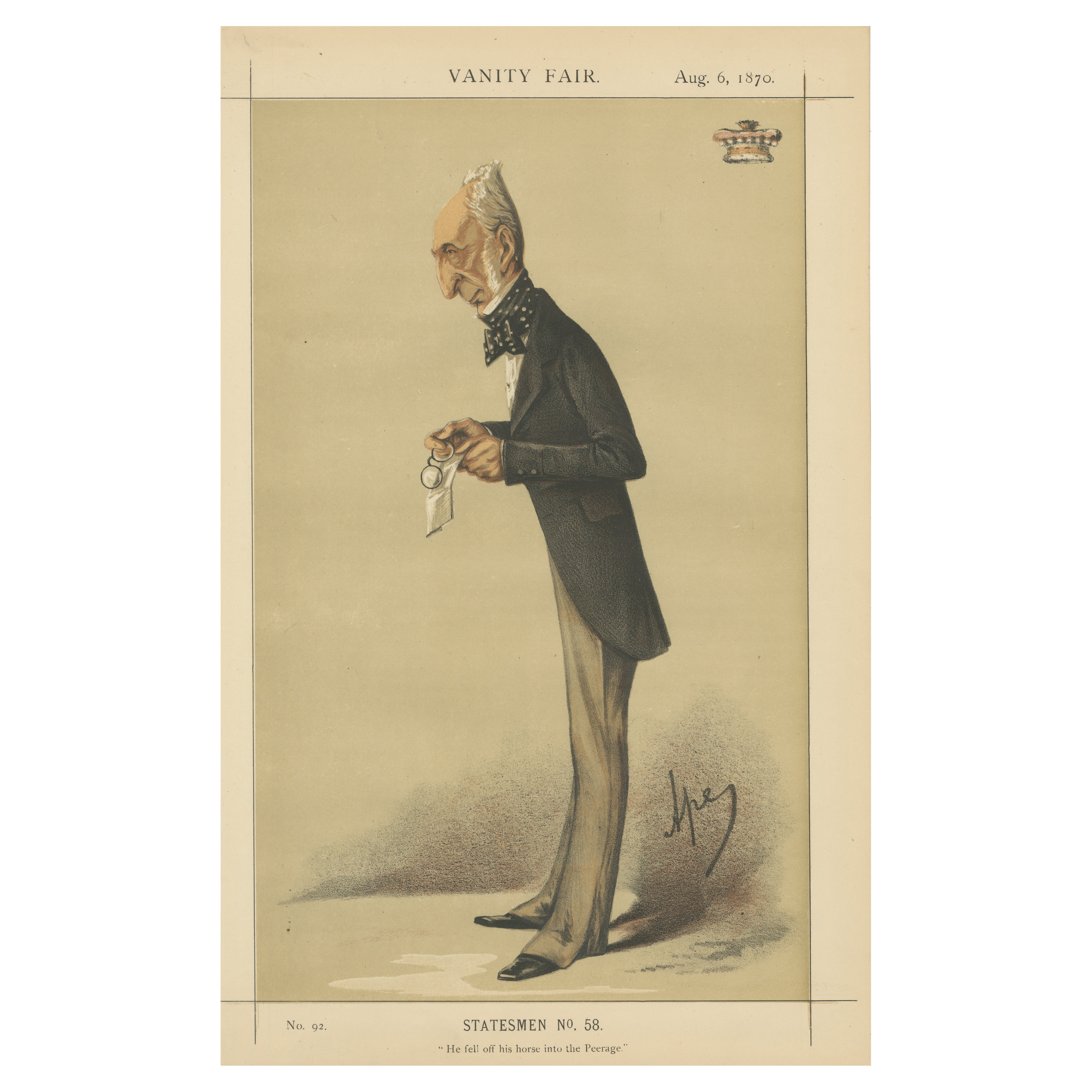 Elder Victorian Politician – Vanity Fair Statesmen Series, 1870