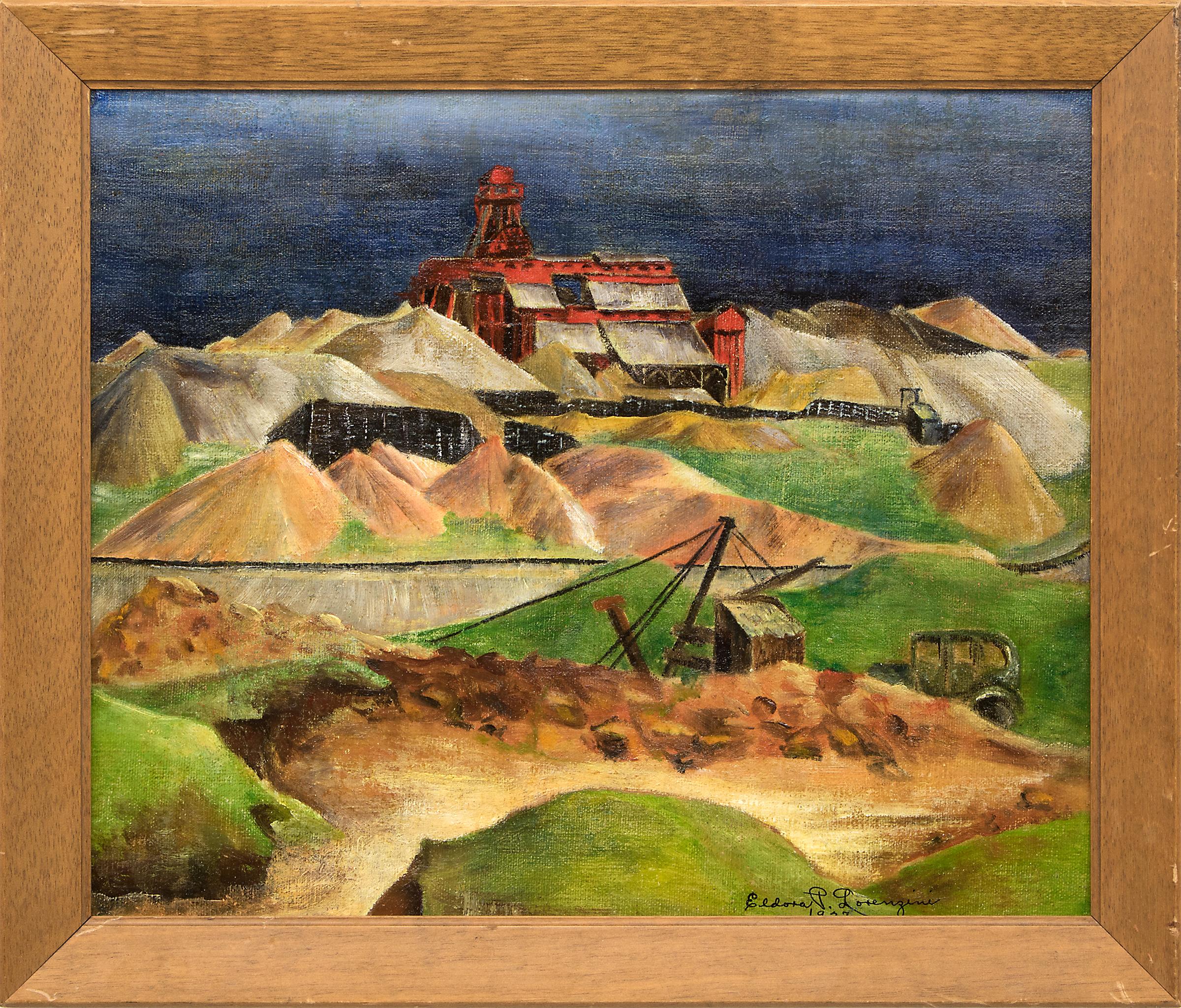 Peinture à l'huile de la mine Fitzhugh, près de Leadville, Colorado, paysage minier de montagne - Painting de Eldora Pauline Lorenzini