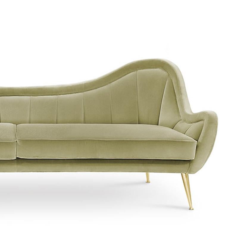 Eldorado-Sofa aus Baumwollsamt in Mandelgrün (Handgefertigt) im Angebot