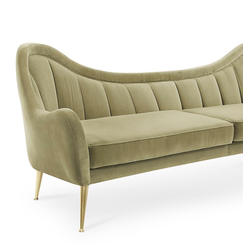 Eldorado-Sofa aus Baumwollsamt in Mandelgrün (Messing) im Angebot