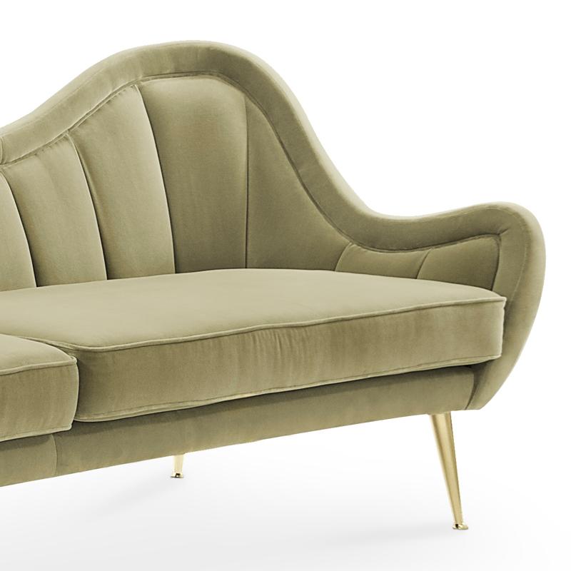 Contemporary Eldorado Sofa with Cotton Velvet in Mandel Green Finish For Sale