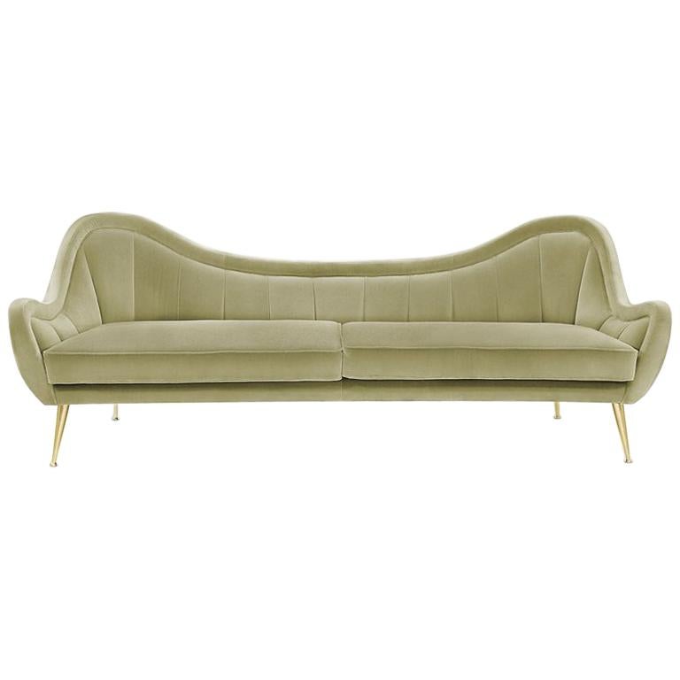Eldorado Sofa with Cotton Velvet in Mandel Green Finish For Sale