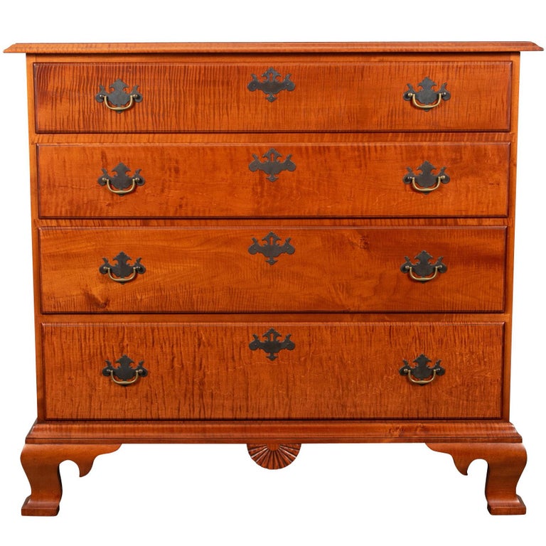 Eldred Wheeler 'Hingham, MA' Tiger Maple Chest of Four Drawers at 1stDibs