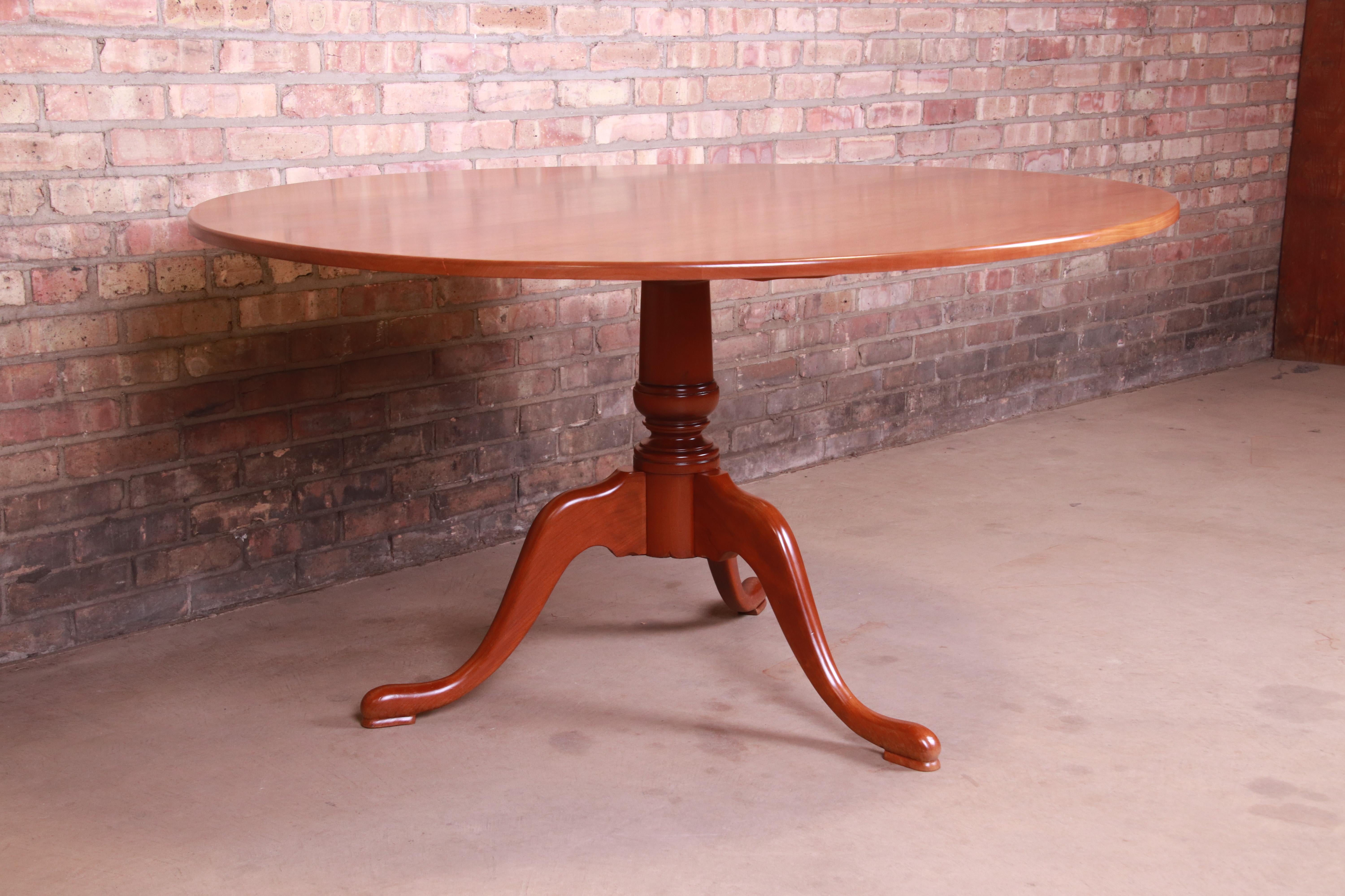 20th Century Eldred Wheeler Queen Anne Cherry Wood Tilt Top Pedestal Dining Table, Refinished