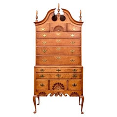 Eldred Wheeler Tiger Maple Bonnet Top High Boy In Two Parts