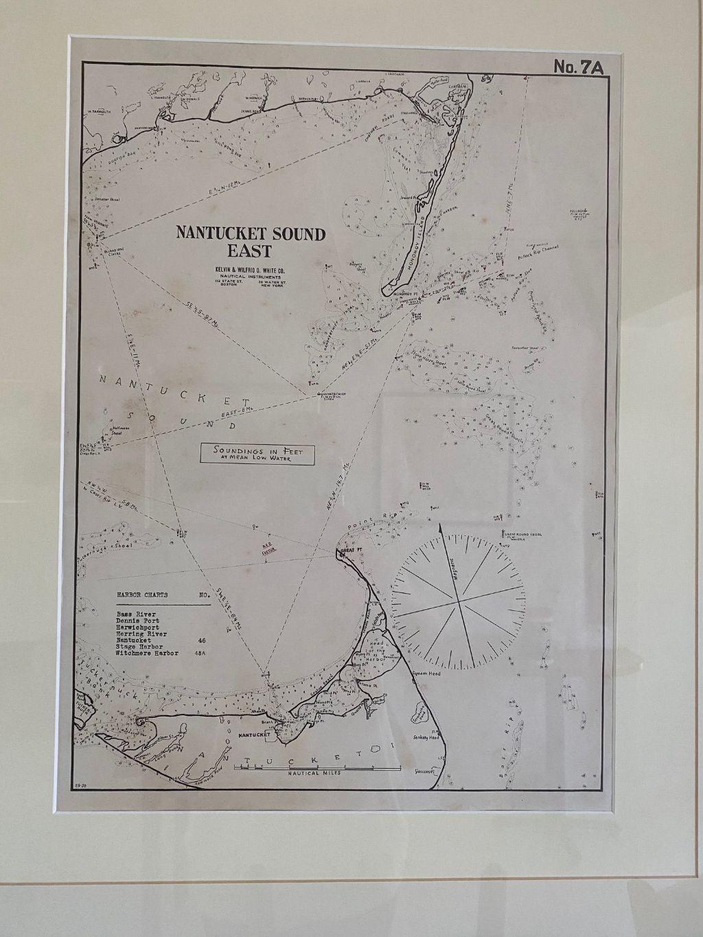 Eldridge chart of Nantucket Sound – East, circa 1920, a scarce navigational chart showing the Eastern approach into Nantucket Sound. This chart was made expressly for Eldridge's son-in-law Wilfrid White of the famous Kelvin & White Ship Chandlers in