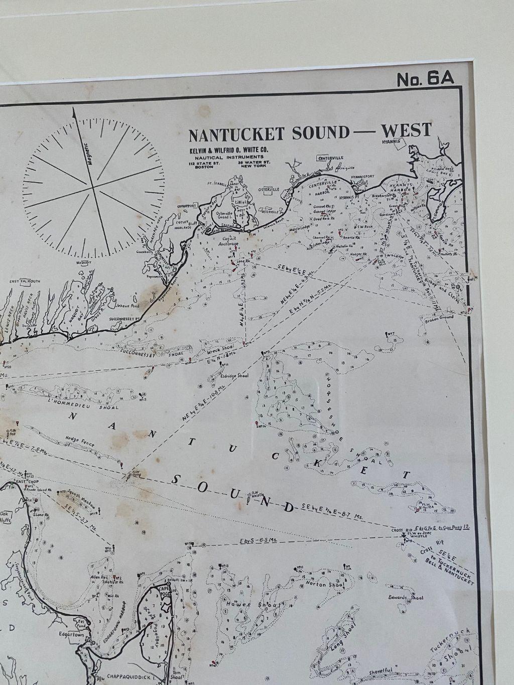 Eldridge chart of Nantucket Sound – West, circa 1920, a scarce navigational chart showing the Eastern approach into Nantucket Sound. This chart was made expressly for Eldridge's son-in-law Wilfrid White of the famous Kelvin & White Ship Chandlers in
